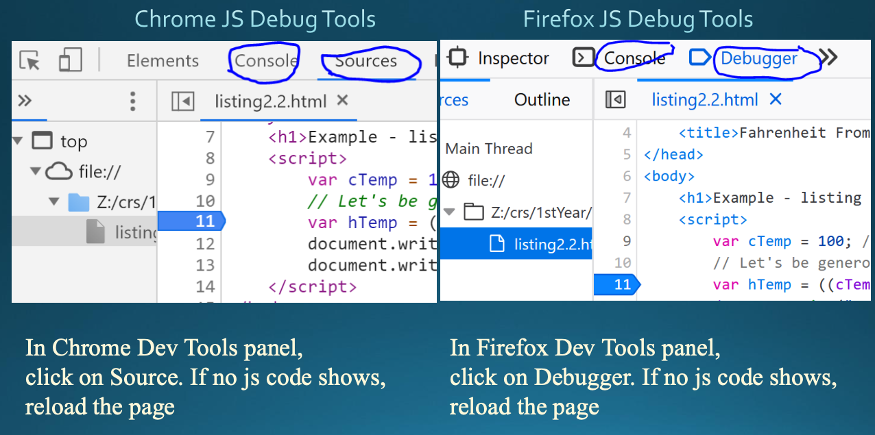 debugging with browsers